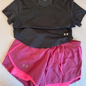 Under Armour Women's Black and Pink Athletic Shorts